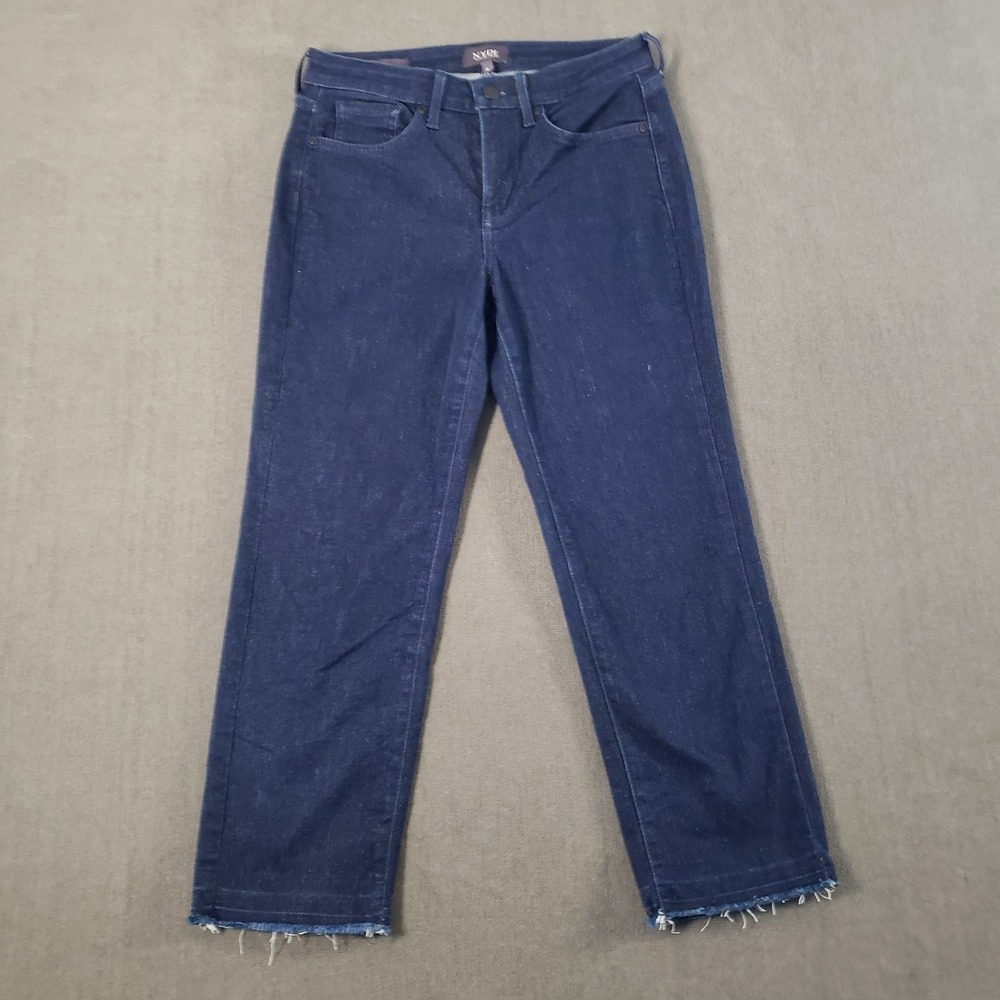 NYDJ Capri Womens Size 0 Lift Tuck Stretch MidRise Raw Hem Dark Wash
